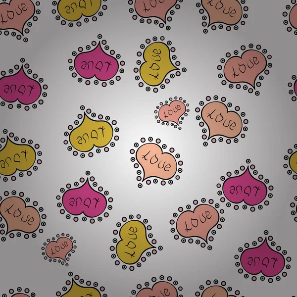 Grafik kalpleri üzerinde beyaz, pembe, siyah, sarı ve bej renkleri seviyorum. Vektör çizim. Çift Romantik aşk kalp. Tasarlanmış kroki kalp seviyor. Dikişsiz desen Kalp Sevgililer kartı sevgi kalpleri.