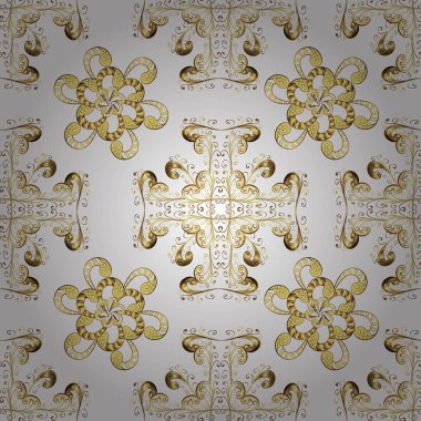 Klasik vektör altın seamless modeli. Çiçek süsleme brokar Tekstil desen, cam, beyaz, bej ve sarı renkler altın elemanları ile çiçek desenli metal.