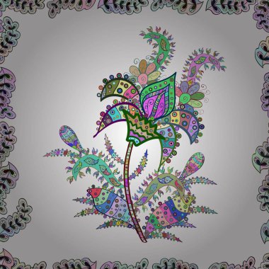 Beyaz, tarafsız ve yeşil renkler Asya Tekstil tarzında. Sorunsuz çiçek deseni. Vektör çizim.