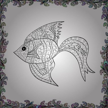 Vektör karikatür renkli balıklar ile deniz seamless modeli. Deniz hayat yaz arka plan. Beyaz, siyah ve nötr renkler üzerinde balıklar.