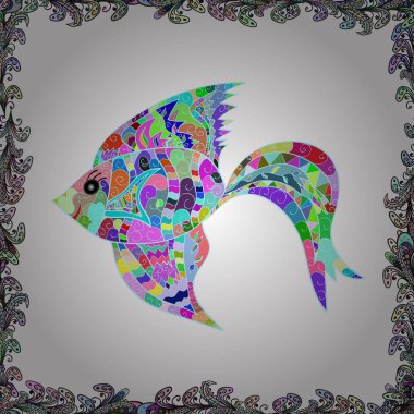 Balık ile Seamless modeli. Soyut vektör çizim. Vektör çizim. Dekoratif süs. Renkli görüntü yinelenen ve kurucu unsurları alternatif. Beyaz, tarafsız ve mavi üzerinde balıklar.