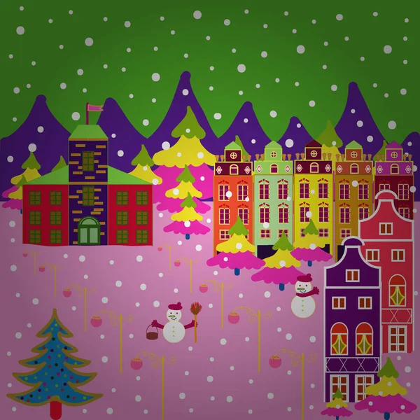 Ilustración Vectorial Increíble Casa Hadas Decorada Navidad Bosque Mágico Postal — Vector de stock