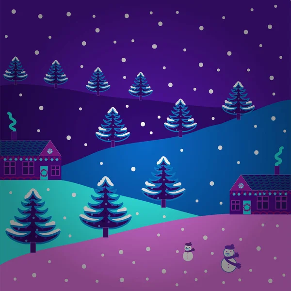 Increíble Casa Decorada Decorada Navidad Colores Violeta Azul Rosa Bosque — Vector de stock