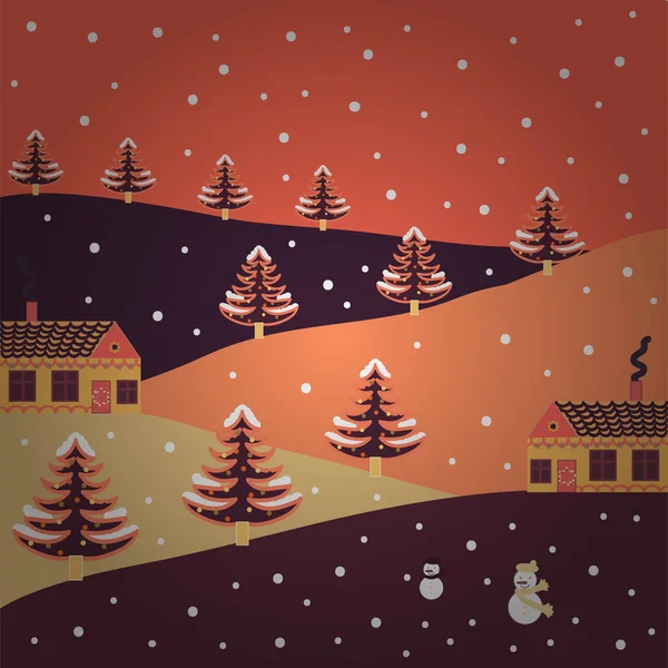 Ilustración Vectorial Postal Colores Naranja Marrón Púrpura Ilustración Inusual Navidad — Vector de stock