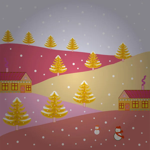 Paisaje Bosque Mágico Ilustración Vectorial Ilustración Inusual Navidad Postal Colores — Archivo Imágenes Vectoriales