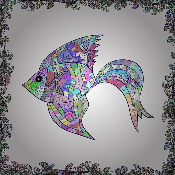 Poisson Style Doodle Poisson Blanc Neutre Bleu Tiré Main Sans — Image vectorielle