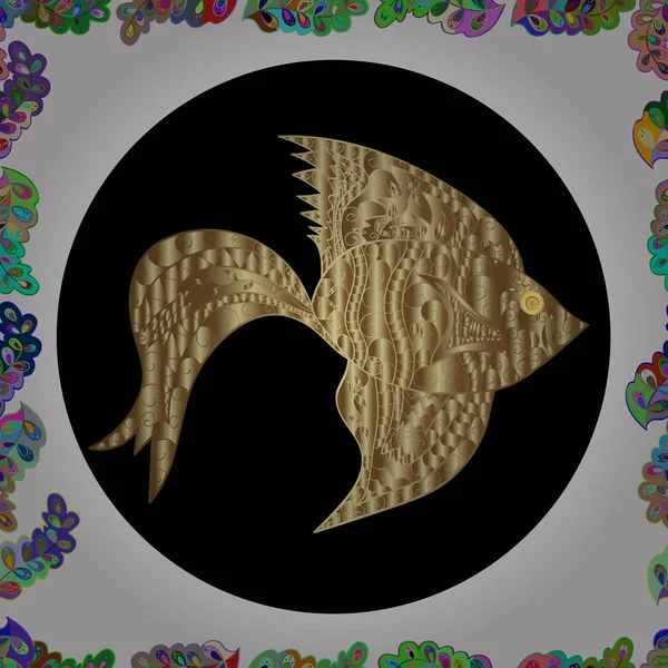 Sem Emenda Desenhos Animados Engraçados Peixes Coloridos Peixes Vetores Preto —  Vetores de Stock