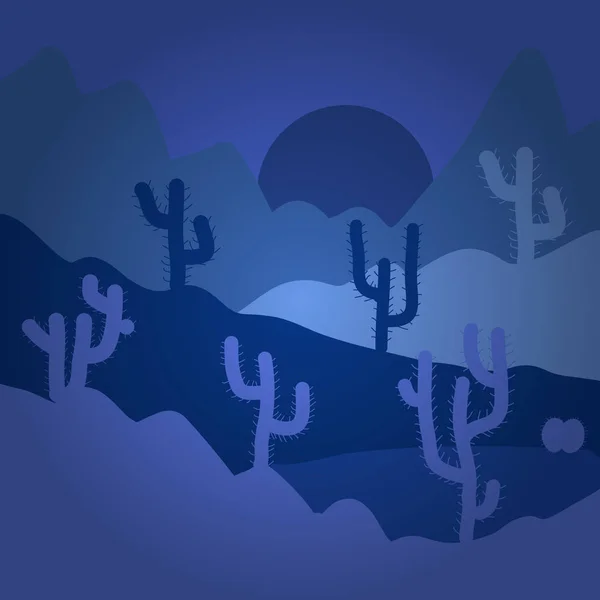 Vector Illustration Desert Landscape Cactus Mountains Background Flat Design Style — Stock Vector