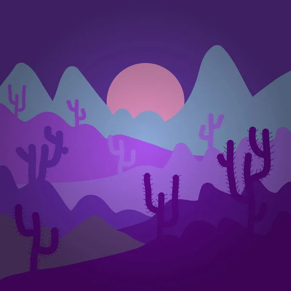 Vector Illustration Cartoon Desert Silhouettes Cactus Mountain Travel Africa Landscape — Stock Vector