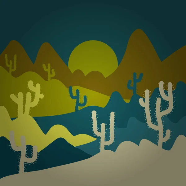 Cartoon Green Neutral Blue Colors Vector Illustration Desert Landscape Cactuses — Stock Vector