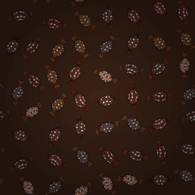 Mor, kahverengi, siyah ve beyaz arka plan ile şirin el çekilmiş tatlı illüstrasyon seamless modeli. Vektör.