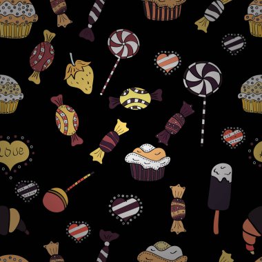 Vektör. Renkli şeker sorunsuz. Siyah, beyaz ve sarı renkler.