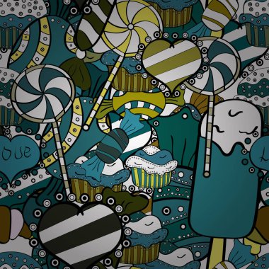 Vektör şeker mavi, beyaz ve siyah ile seamless modeli. Tekstil, kartlar, için tatlı web tasarım: lezzetli gerçekçi seamles arka plan: grafik fantastik şeker.