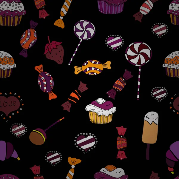 Süßigkeiten Auf Violettem Schwarz Weißem Hintergrund Für Spiel Postkarte Einladung — Stockvektor