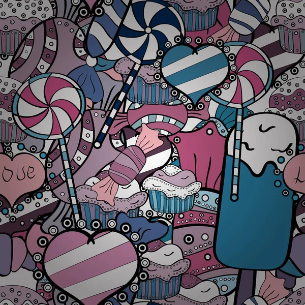 明るいシームレスなベクトル紙吹雪パーティのパターン 青の背景にカラフルな砂糖を振りかける お菓子やパン屋さんデザイン — ストックベクタ