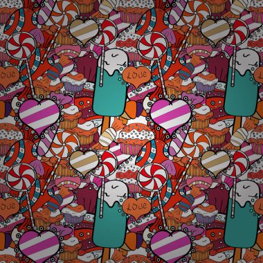 Renkli şeker seamless modeli. Beyaz, siyah ve kırmızı renkleri. Vektör.