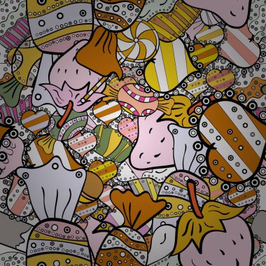 Vektör. Renkli şeker seamless modeli. Siyah, beyaz ve nötr renkler.