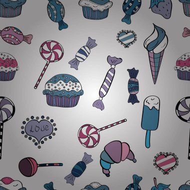 Vektör tatlılar ve şekerler. Sorunsuz şekerler. Vektör.