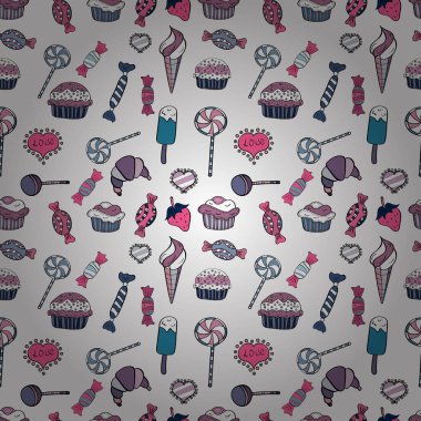 Sorunsuz şekerler. Düz stil vektör çizim. Oyun, kartpostal, davet ve web tasarımı için. Beyaz, siyah ve pembe arka plan üzerinde şeker.