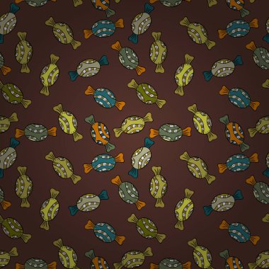 Sorunsuz. Tatlılar ve mumlar, çizimler. Şekerci dükkânı. Vektör çizim.