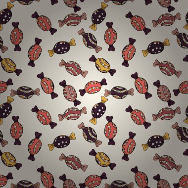 Tarafsız, pembe ve siyah renkler şekerler. Vektör. Sevimli çizgi renkli kesintisiz vektör desenle şeker ve pamuk şeker.