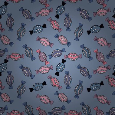 Mavi, siyah ve nötr renkler. Şeker soyut geometrik tarzı ile renkli seamless modeli. Trendy vektör arka plan.