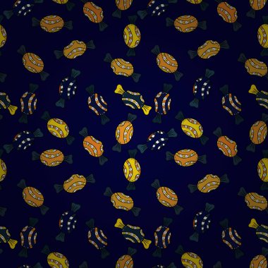 Vektör siyah, mavi ve sarı şeker ile seamless modeli. Tekstil, kartlar, için tatlı web tasarım: lezzetli gerçekçi seamles arka plan: grafik fantastik şeker.