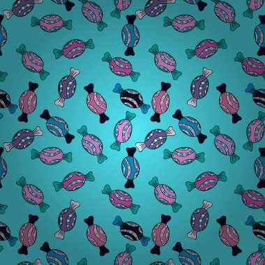 Parlak sorunsuz vektör konfeti model parti. Mavi, siyah ve gri arka plan üzerinde renkli şeker serpin, şeker veya fırın tasarım.