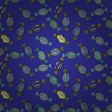 Vektör. Renkli şeker sorunsuz. Mavi, yeşil ve siyah renk.