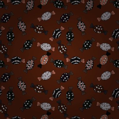 Tekstil, kartlar, için tatlı web tasarım: lezzetli gerçekçi seamles arka plan: grafik fantastik şeker. Kahverengi, siyah ve gri şeker ile vektör seamless modeli.