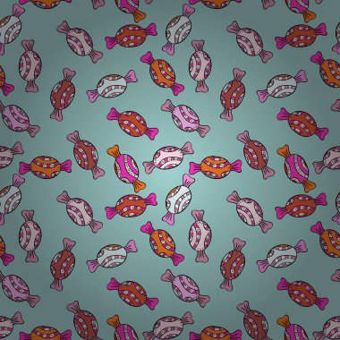 Renkli, retro el Cadılar Bayramı davranır tarafsız, pembe ve siyah arka plan üzerinde gösterilmiştir. İlginç, Soyut El çekilmiş sorunsuz vektör şeker desen.