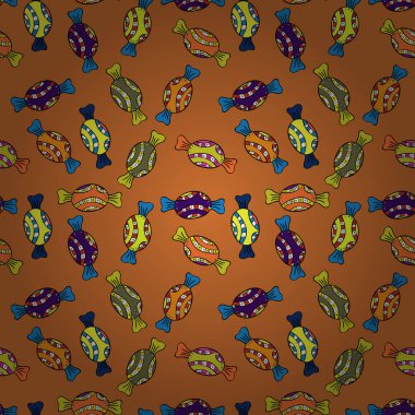 Turuncu, siyah ve sarı renkler. Şeker soyut geometrik tarzı ile renkli seamless modeli. Trendy vektör arka plan.