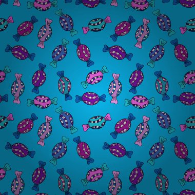 Vektör. Renkli şeker seamless modeli. Mavi, siyah ve pembe renkler.