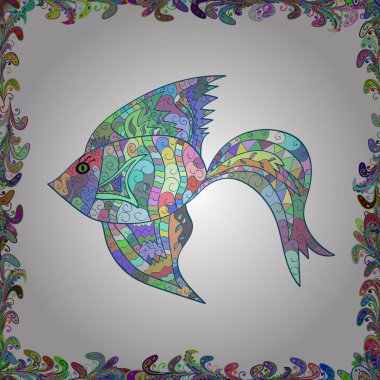 Kesintisiz renkli arka plan. Şirin doku balık desen. Vektör çizim. Beyaz, mavi ve nötr renkler üzerinde balıklar.