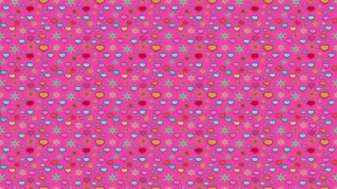 Pembe kalp karalamalarıyla hareketli kompozisyon.