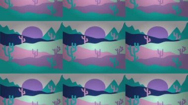 Çöller ve kum tepeleri manzaraya gündoğumu. Manzara mavi ve pembe renkler.