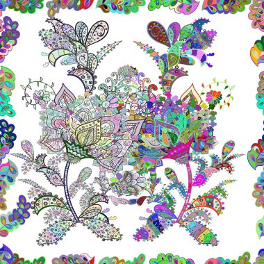 Şam altın soyut çiçek süs deseni yeşil, gri ve nötr renkler. Süslü dekorasyon. Vektör çizim. 