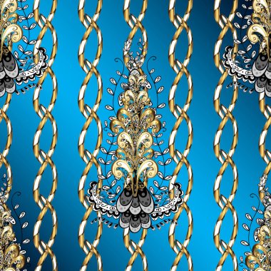 Mavi, beyaz ve kahverengi renkleri altın öğelerinde. Oryantal süs süsleme Barok tarzında. Geleneksel klasik vektör altın süs desen. #Abfhuv