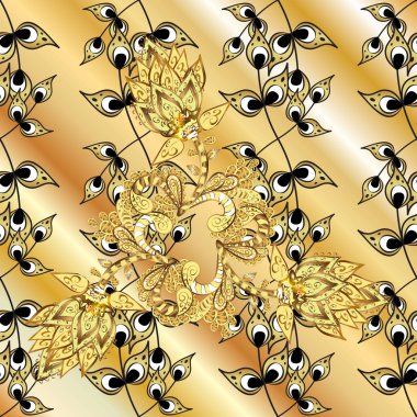 Dekoratif simetri arabesk. Altın bej, sarı ve gri renkler. Vektör çizim. Süs Ortaçağ çiçek Kraliyet desenli. Doğum günü, davet veya afiş için tebrik kartı için iyi. #Abfhuv