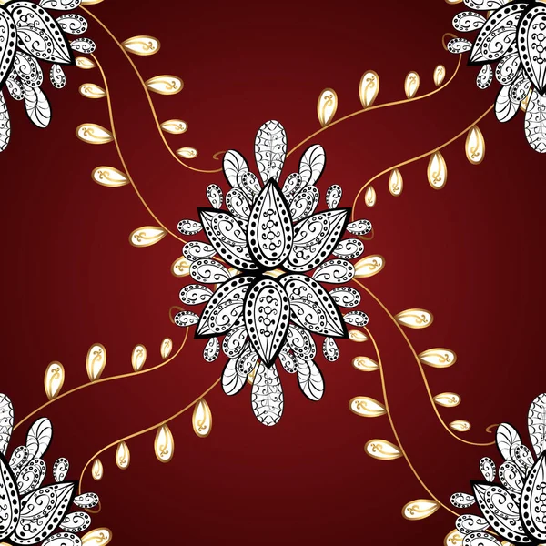 Patrón Ornamental Vintage Colores Rojo Marrón Blanco Con Elementos Dorados — Vector de stock