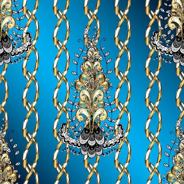 Mavi, beyaz ve kahverengi renkleri altın öğelerinde. Oryantal süs süsleme Barok tarzında. Geleneksel klasik vektör altın süs desen. #Abfhuv