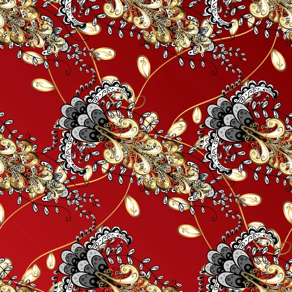 Украшенный Винтажный Узор Красном Черном Белом Цветах Золотыми Элементами Рождество — стоковый вектор
