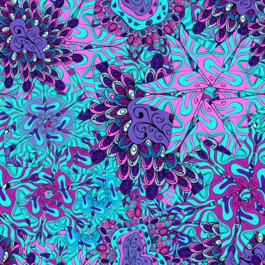 Mavi, mor ve siyah renkler. Kağıt ambalaj için karalamalar desen. Vektör çizim. Dikişsiz desen arka güzel plan. #Abfhuv