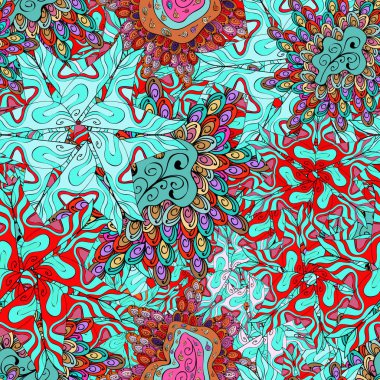 Güzel desen kağıt vektör kaydırma. Dikişsiz desen kroki şirin arka plan. Karalamalar mavi, kırmızı ve siyah renkler.