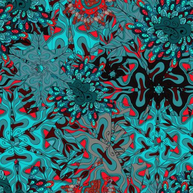 Seamless modeli güzel kumaş arka plan. Mavi, siyah, gri ve kahverengi renkleri üzerinde karalamalar. Resimde. Vektör doku.