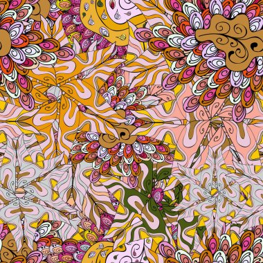 - hisse senedi. Soyut karalamalar desen. Tarafsız, siyah, pembe ve sarı renkler. Sorunsuz şirin kumaş deseni. Vektör çizim. Güzel arka plan.