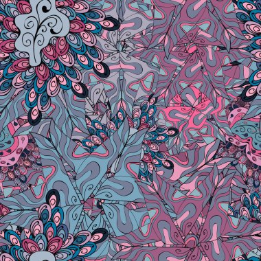 Vektör çizim. Tarafsız, mavi ve siyah renk. Karalamalar. Kartları, davetiyeler, tarihi kartları ve daha birçok kaydetmek için kullanılabilir. Sorunsuz dekoratif arka plan.