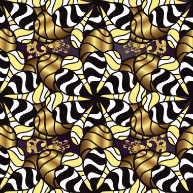 Oryantal vektör Klasik siyah, beyaz ve sarı ve altın desen. Süs arka plan. Vektör çizim.