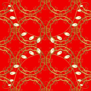 Vektör. Kırmızı, kahverengi ve sarı süs, çiçek seamless modeli. Vintage. Geleneksel, etnik, Türkçe, Hint motifleri. Büyük kumaş ve Tekstil için duvar kağıdı, ambalaj veya herhangi istenen fikir.