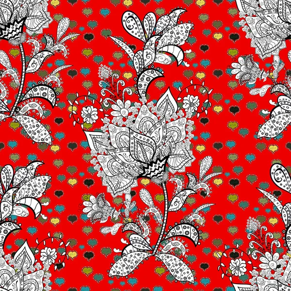 Λουλούδια Κόκκινα Λευκά Και Μαύρα Χρώματα Χαριτωμένο Floral Μοτίβο Στο — Διανυσματικό Αρχείο